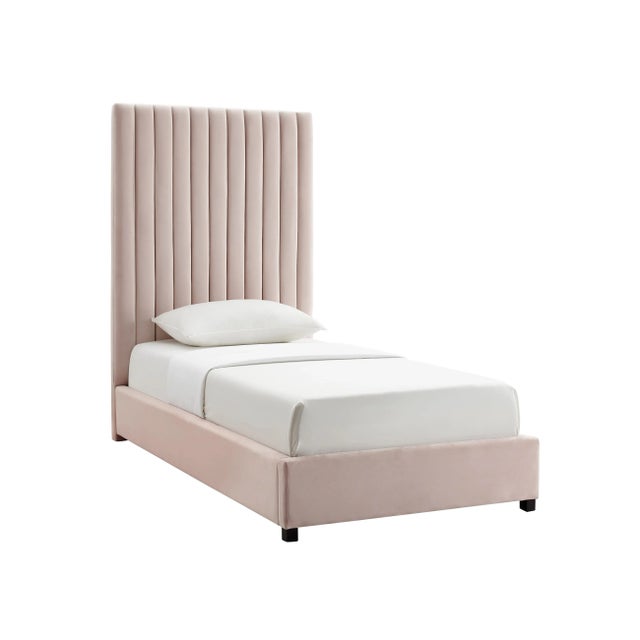 Wood Arabelle Blush Velvet Twin Bed For Sale - Image 7 of 7