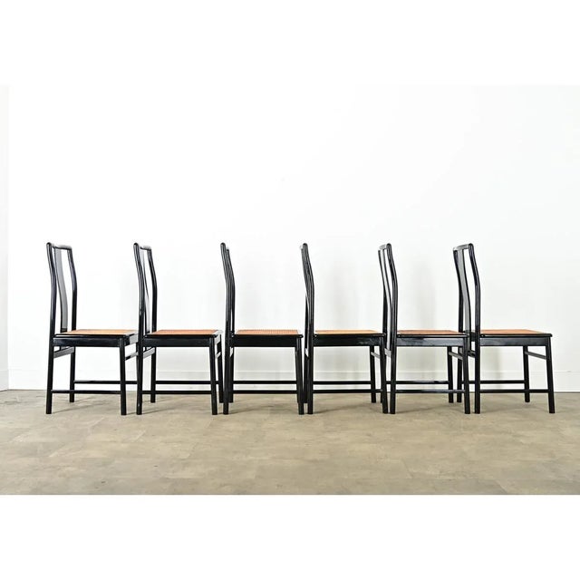 Vintage Italian Ebonized and Cane Seat Dining Chairs – Set of 6 For Sale - Image 10 of 12