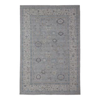 Large Modern Oushak Design in Light Blue, Grey, With Light Cream Background 13'4 X 19'3 For Sale