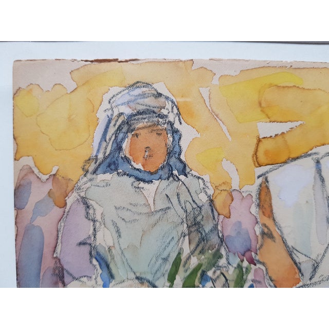 Paint Moret Henry - Pont Aven - Watercolor Painting - Two Women in Brittany - Framed - Late 19th Century For Sale - Image 7 of 10
