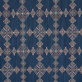 Schumacher Kalindi Embroidery Fabric in Indigo For Sale