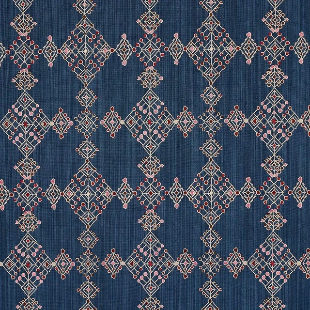Schumacher Kalindi Embroidery Fabric in Indigo For Sale