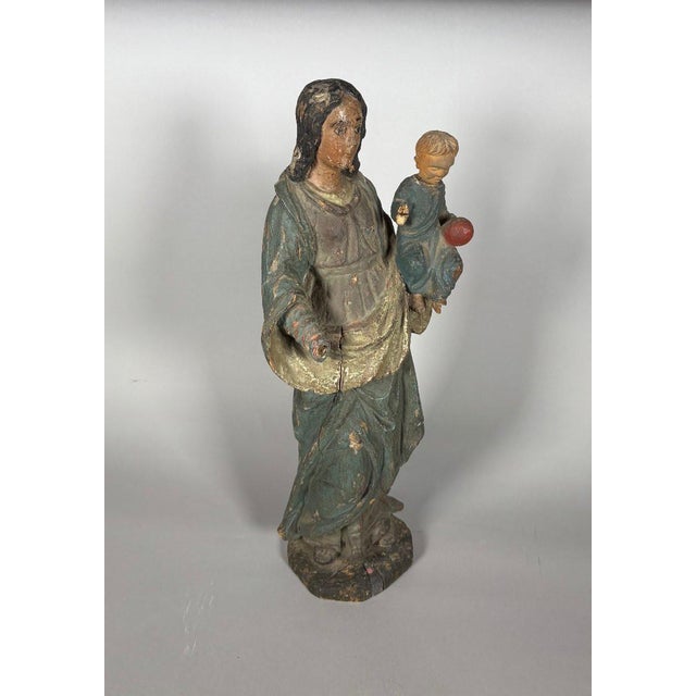 Wood The Virgin and Child, polychrome carved wood, 18th century For Sale - Image 7 of 7