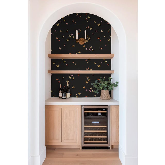 Butterfly Grove Grasscloth Wallpaper by House Party | Midnight Black | 6 Yards For Sale In Charlotte - Image 6 of 6