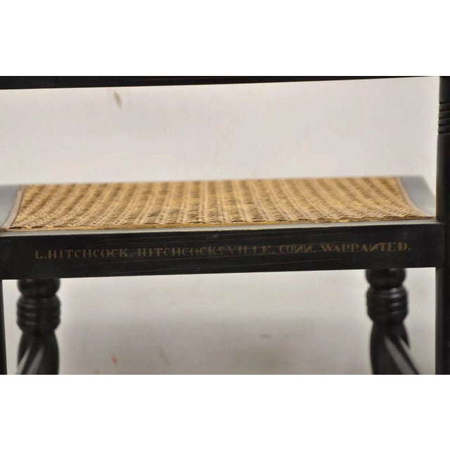 Black Mid 20th Century Vintage L. Hitchcock Black Stencil Harvest Decorated Cane Side Chair - a Pair For Sale - Image 8 of 11
