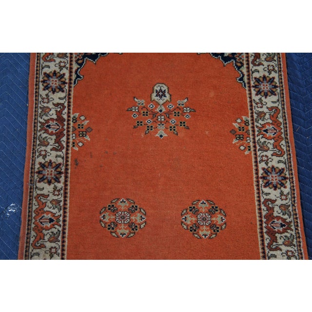 Vintage Hand Knotted Wool Geometric Medallion Orange Rug Runner Signed 3' X 8' For Sale - Image 9 of 11