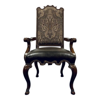 Maitland-Smith Traditional Paisley Dark Wellington Cottage Arm Dining Chair For Sale