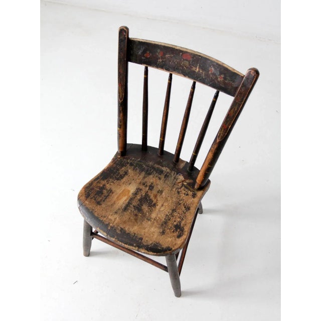 Late 19th Century Antique Floral Painted Plank Seat Chair For Sale - Image 5 of 12