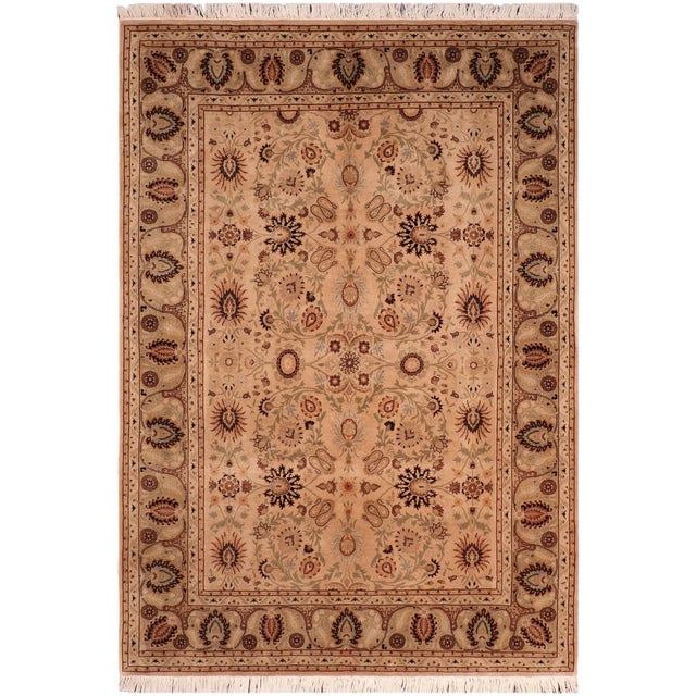 Tan Boho Chic 1990's Tan/Green Wool Rug - 6'2'' X 8'11'' For Sale - Image 8 of 9