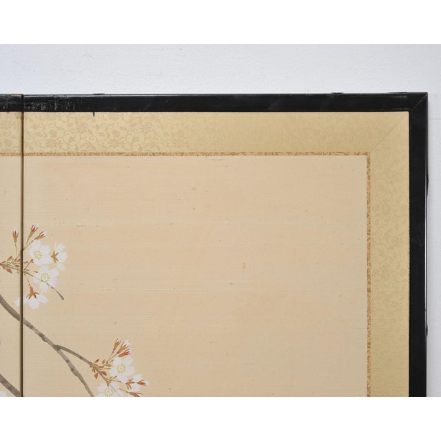 Japanese Showa Four Panel Screen Flowering Cherry Blossom For Sale - Image 11 of 18