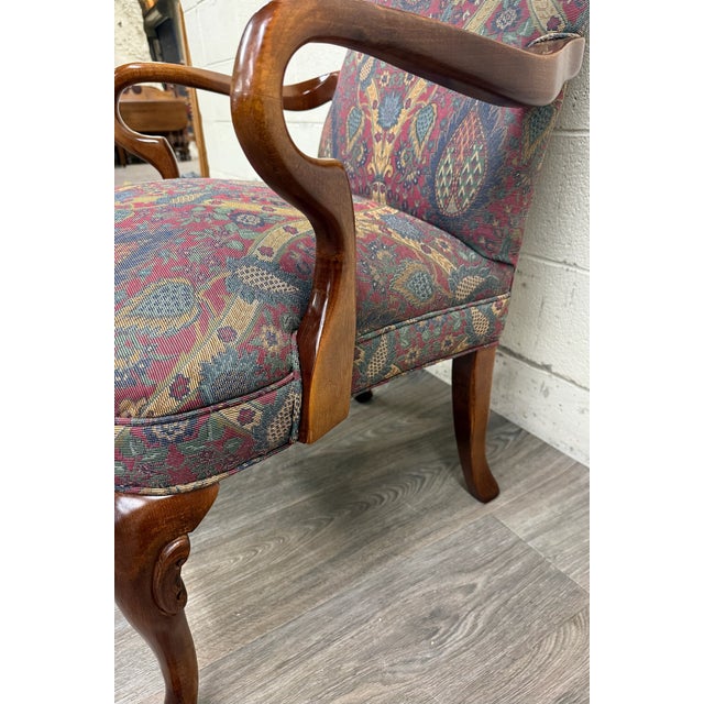 Vintage Queen Anne Style Gooseneck Arm Mahogany Library Chair For Sale - Image 11 of 13