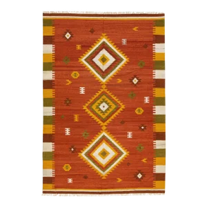 2020s Modern Kilim Handmade Multicolor Geometric Wool Rug