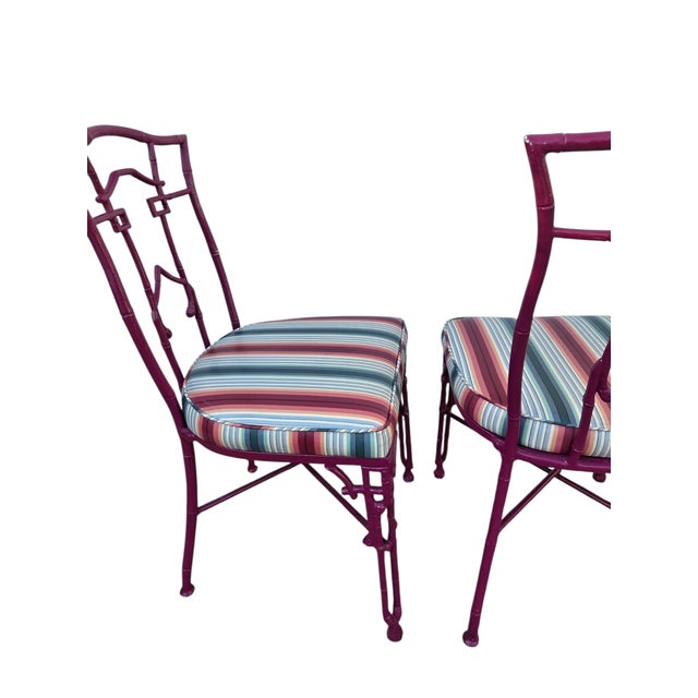 2 Vintage Chinese Chippendale Regency Side Chairs Dining Aluminum Faux Bamboo For Sale - Image 11 of 12