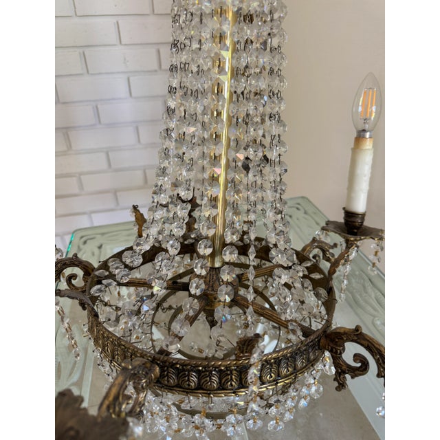 Brass Antique French Empire Style Crystal and Gilt Brass Chandelier For Sale - Image 8 of 8