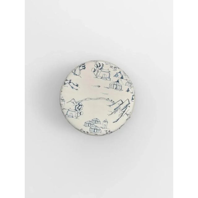 Cassette Pouf in Outside Tarim Blue Fabric and Smoked Oak by Alter Ego for Collector For Sale - Image 4 of 5