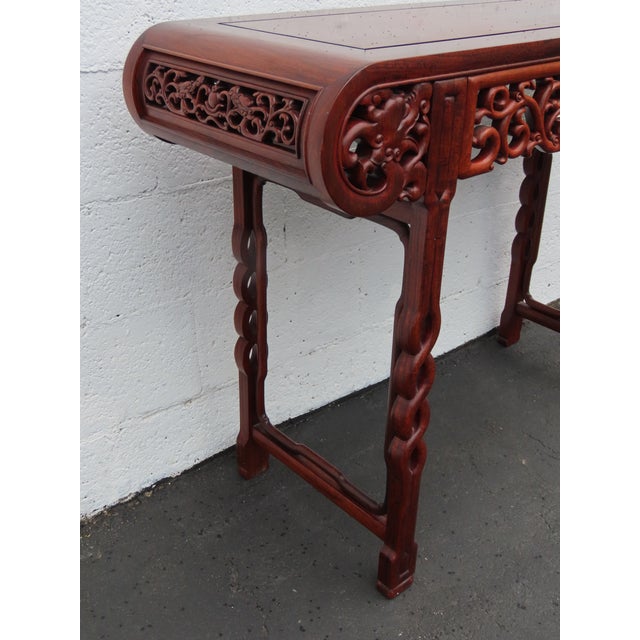 Brown Chinese High Relief Solid Wood Altar Console Entry Table With Dragons Motif 6560 For Sale - Image 8 of 18