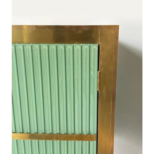 Sage Green Glass and Brass Bar Cabinet or Sideboard, 1970s For Sale - Image 6 of 16