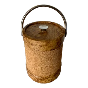 1960s Kraftware Cork Ice Bucket With Chrome Handle