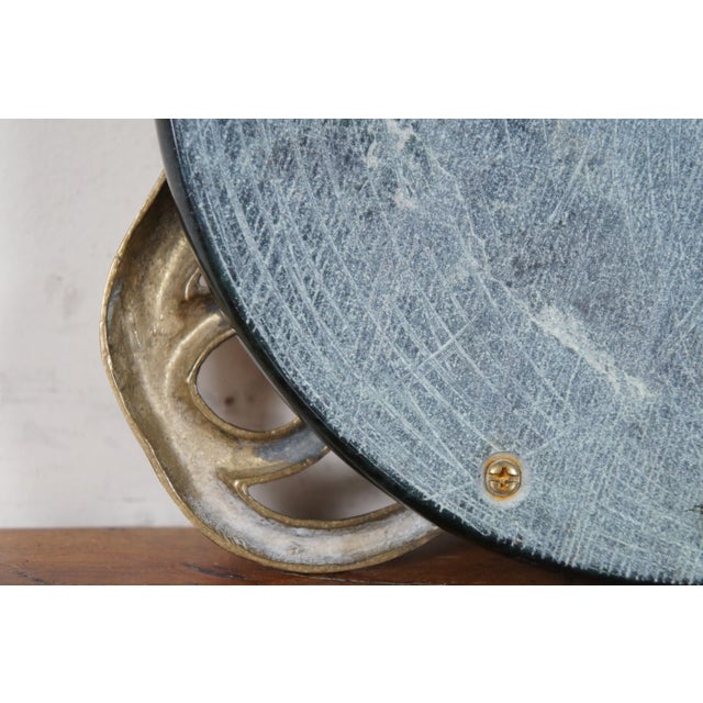 Vintage Green Marble Brass French Horn Cheese Plate Serving Tray For Sale - Image 10 of 12