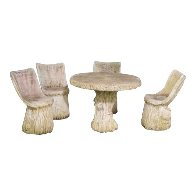 Mid 20th Century Faux Bois Garden Table and Chairs Set, 5 Pieces For Sale