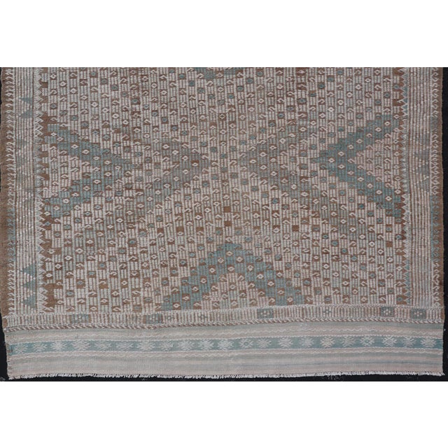 Traditional Vintage Turkish Embroidered Flat-Weave Rug With Geometric Design For Sale - Image 3 of 13