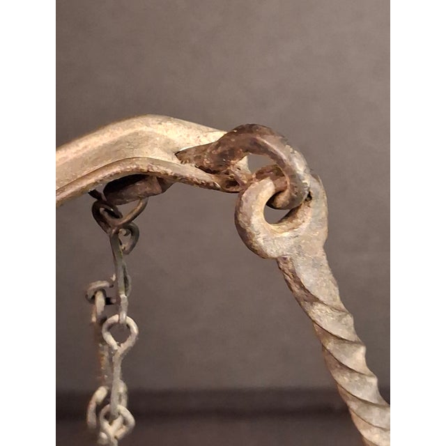 Large Antique Colonial Tin Betty Lamp Wrought Iron Twist Hook Wick Pick C 1820 For Sale - Image 12 of 18