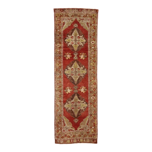 Mid 20th Century Vintage Turkish Oushak Hallway Runner 03'07 X 11'00 For Sale