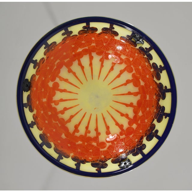 Yellow French Art Deco Pendant Light by Le Verre Francais Schneider - 1925 Cameo Chandelier France For Sale - Image 8 of 13