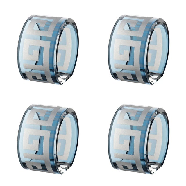 Mediterranean ARTEL Greek Key Napkin Ring, Slate - Set of 4 For Sale - Image 3 of 3