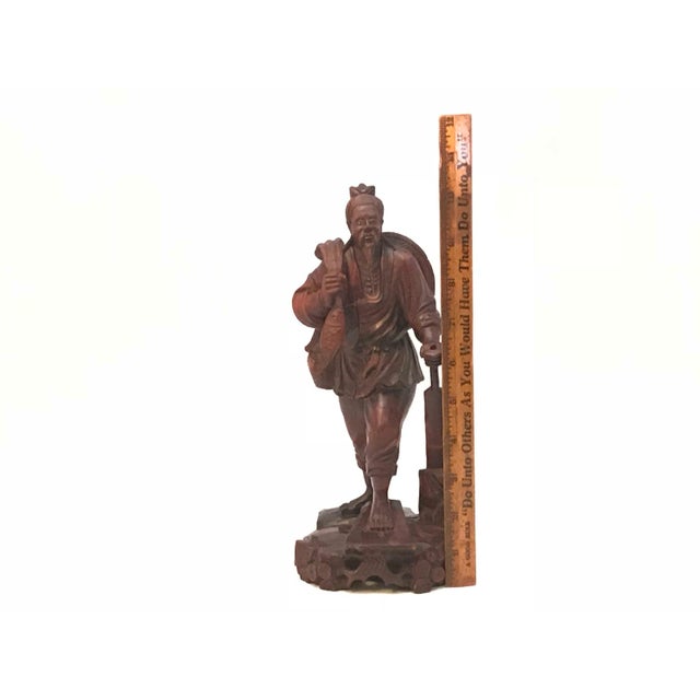 Antique Rosewood Carved Chinese Fisherman Figurine For Sale - Image 9 of 9