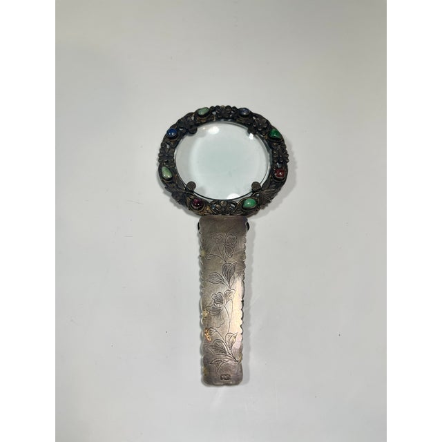 19th Century Antique Chinese Export Silver and Open Work Nephrite Jade Magnifying Glass For Sale - Image 5 of 5