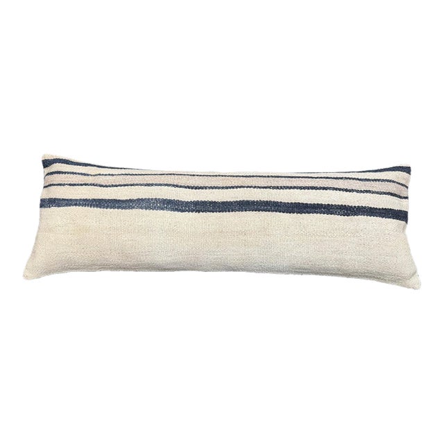 Turkish Hemp Pillow Cushion Natural Beige Black Cushion Cover 14"x40" For Sale