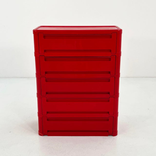 Red Model 4964 Chest of Drawers by Olaf Von Bohr for Kartell, 1970s, in Good conditions. Designed 1970 to 1979 This piece...