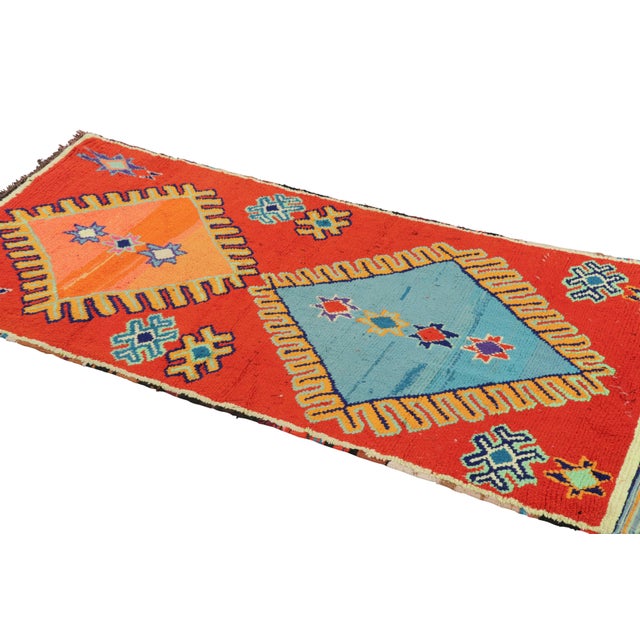 Rug & Kilim Vintage Moroccan Runner Rug, Red With Orange and Blue Medallions - Rug & Kilim For Sale - Image 4 of 8