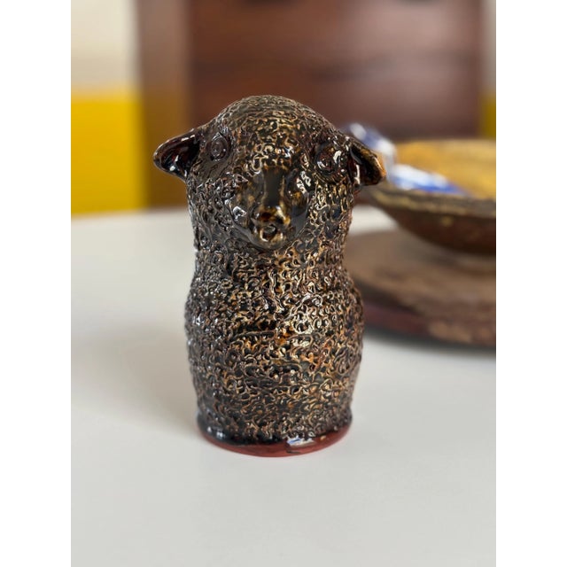 American 1997 Signed Ned Foltz Redware Lamb Pitcher, Mint Condition For Sale - Image 3 of 7