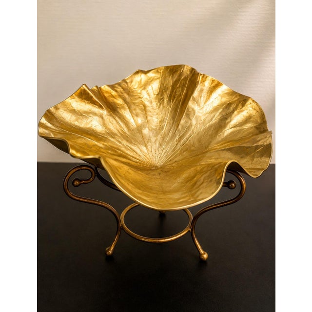 Hollywood Regency Vintage Gonder Originals Brass Free-Form Bowl With Stand, Handmade in Haiti For Sale - Image 3 of 4