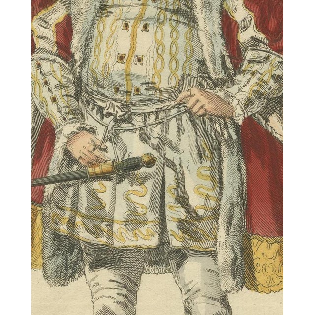 18th Century Jefferys, Habit of King Henry Viii in 1520, Hand Colored Jefferys Costume Plate, 1757, Engraving For Sale - Image 5 of 8