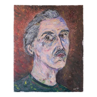 Vintage 80s Postmodern Man Portrait Painting For Sale