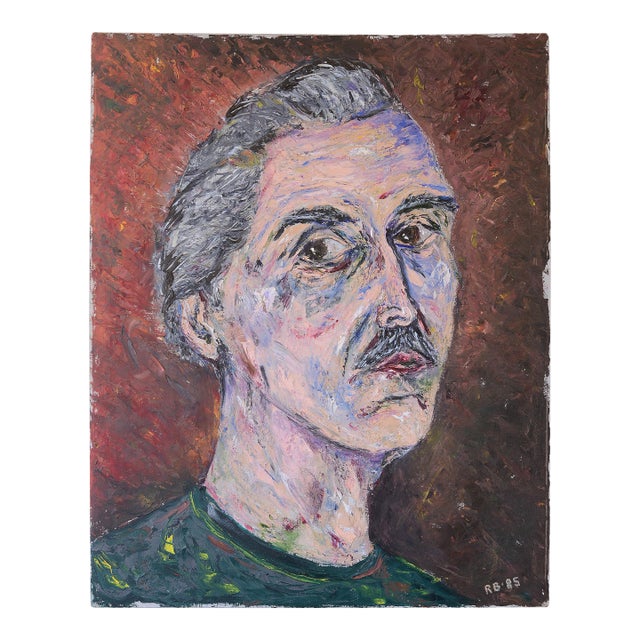 Vintage 80s Postmodern Man Portrait Painting For Sale