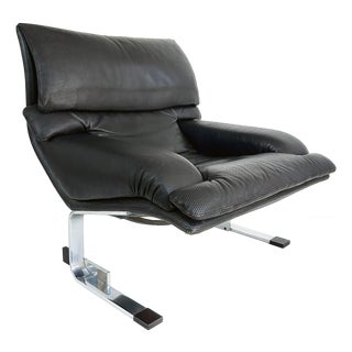 1980s Giovanni Offredi Saporiti Italia Onda Wave Chair, Black Leather, Chrome For Sale