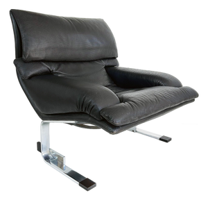 1980s Giovanni Offredi Saporiti Italia Onda Wave Chair, Black Leather, Chrome