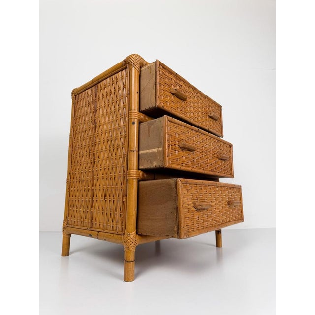 Brown Mid-Century Italian Bedside Chest in Woven Cane, Rattan and Bamboo, 1960s For Sale - Image 8 of 18