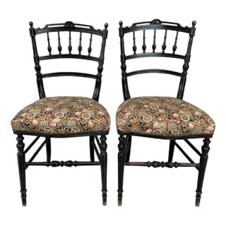 Set of Napoleon III Hand Painted Ebonised Side Chairs For Sale