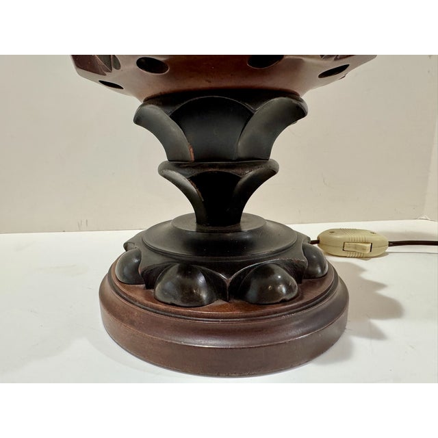 Vintage Inlaid Turned Wood Table Lamp Base Geometric Marquetry For Sale - Image 4 of 9
