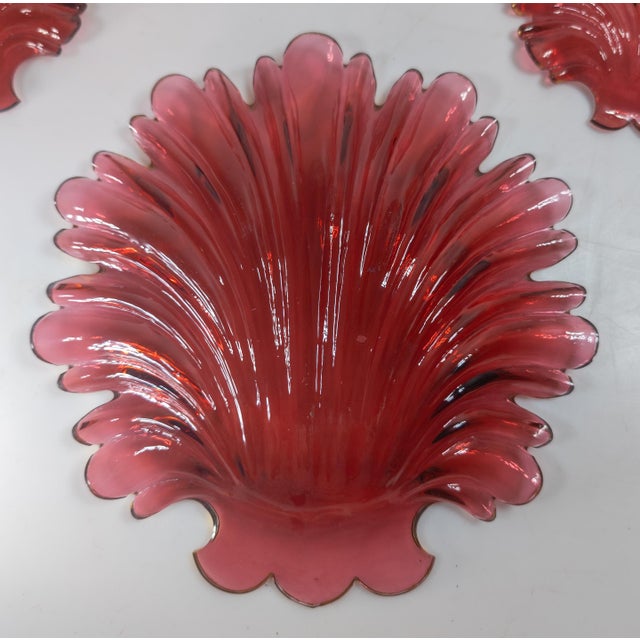 19th Century Group of Four Ruby Cranberry Red Shell Form Nut Dishes For Sale - Image 11 of 14