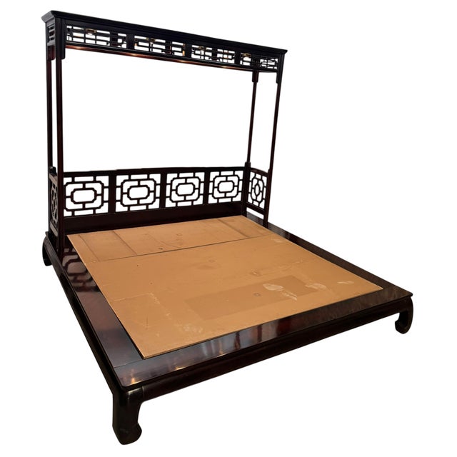 Chinoiserie Vintage White Furniture Chinoiserie Style Burl Wood & Lacquer Queen Size Platform Bed For Sale - Image 3 of 11
