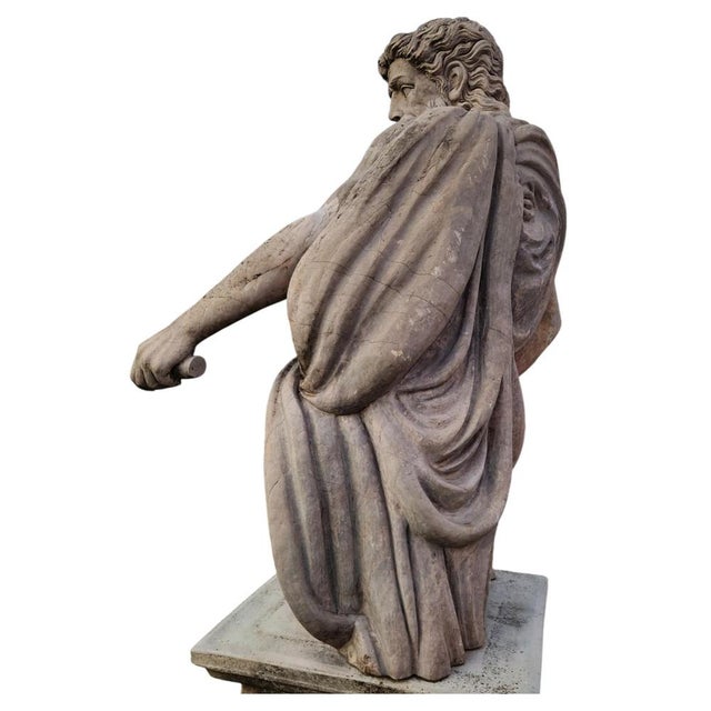 1900 - 1909 Antique Italian Marble Zeus Statue with Base, 1900 For Sale - Image 5 of 7