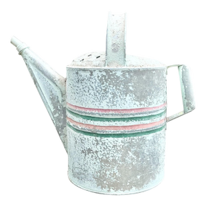 1940s Vintage Painted Striped Farmhouse Galvanized Garden Watering Can