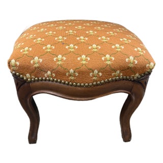Vintage French Needlepoint Foot Stool, 1970’s For Sale