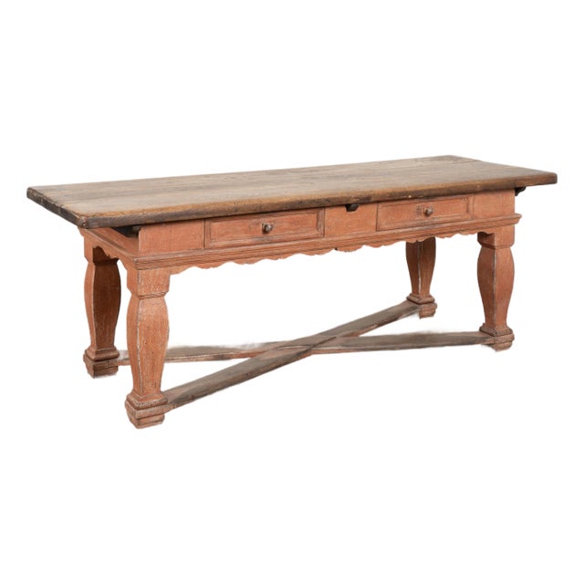 19th Century Oak Baroque Library Table With Two Drawers For Sale